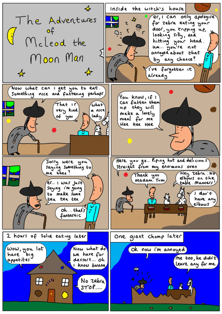 Book 2, page 9/64, The Adventures of Mcleod the Moon Man and the Pot of Gold: Eating the house
